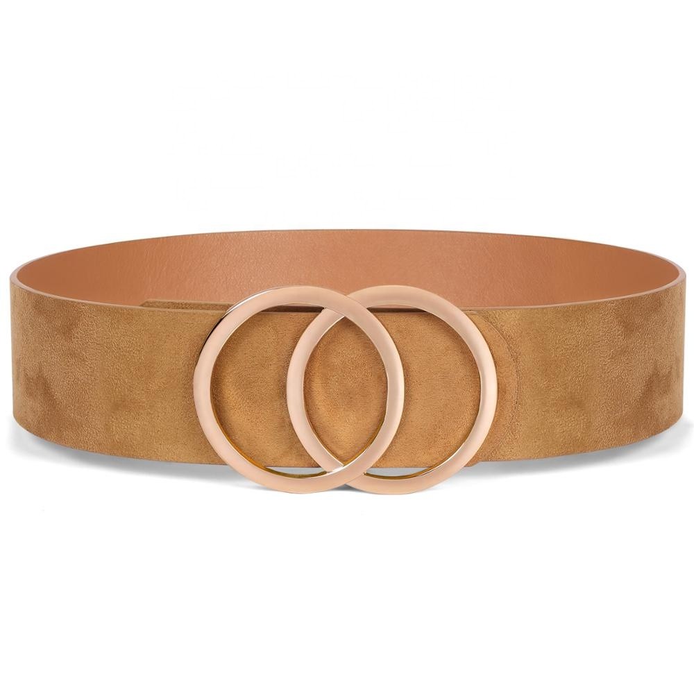 Gold Buckle Wide Skinny Leather Belt 2.31in Women Dress Classic Stylish