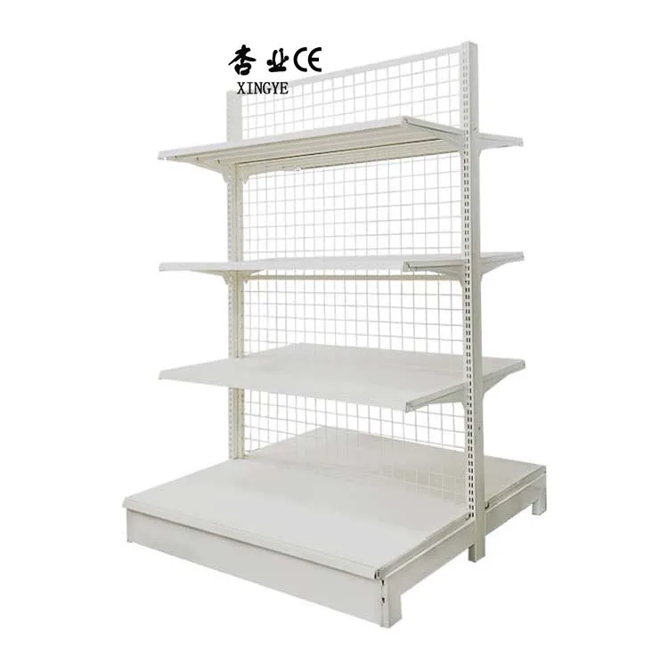 Double Sided Mesh Back Gondola Shelving White Net Supermarket Rack