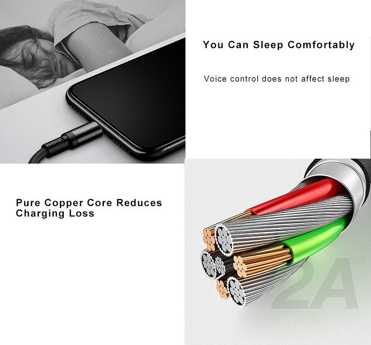 Voice Control Colorful LED Light Up Micro USB Data Cable For Phone Power Data Charger