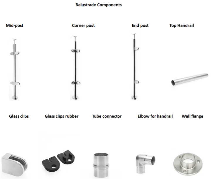 Glass Balustrade Fittings Residence Outdoor Balcony Railing Glass Fence