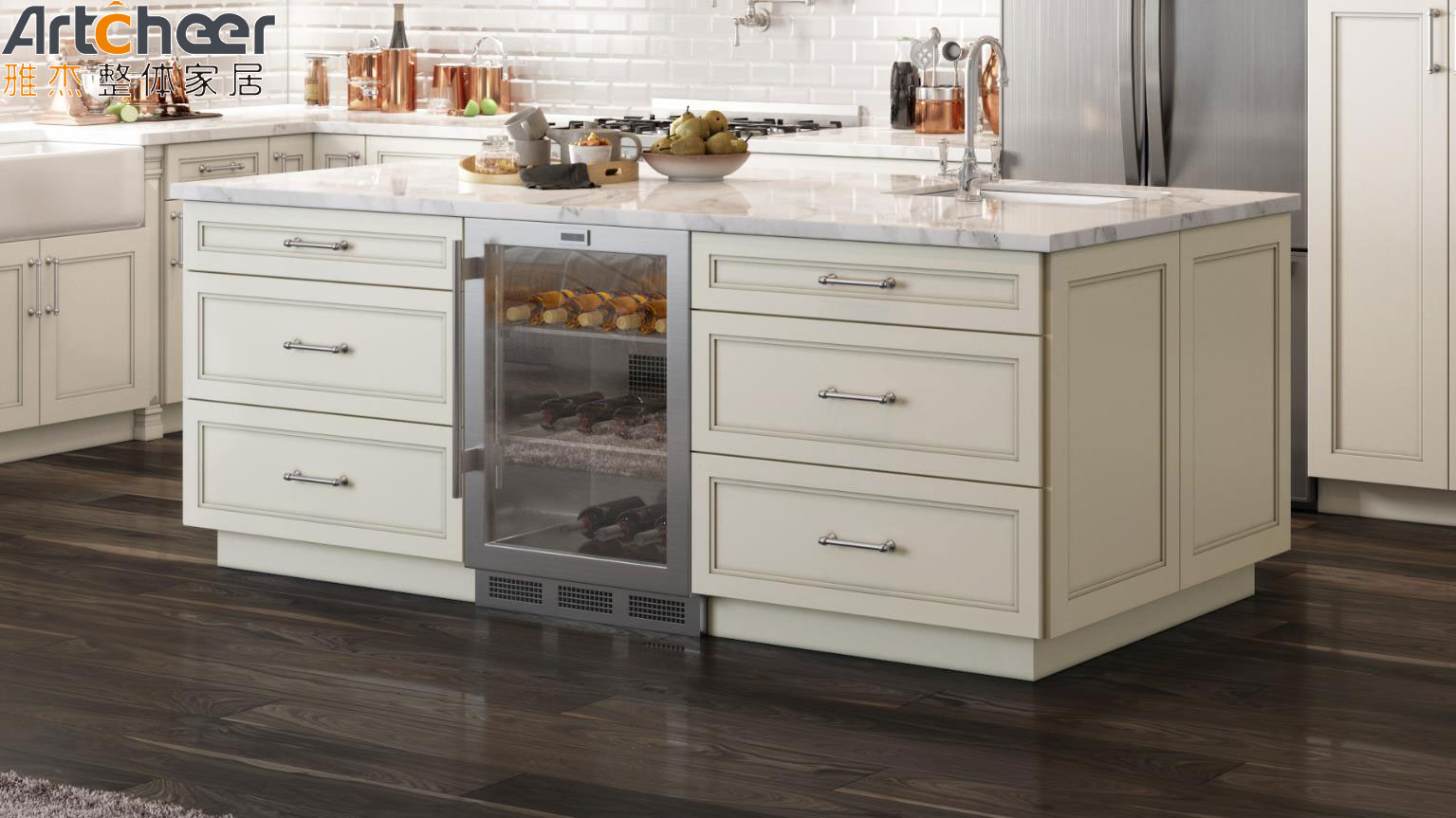 Modern Design Kitchen Island Table with Storage and Customized Color Shaker Cabinets