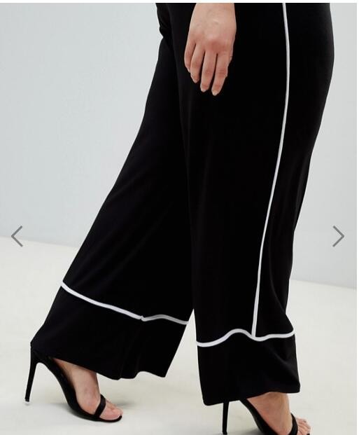 OEM black plus size wide leg pants,women's fashion pants with white piping