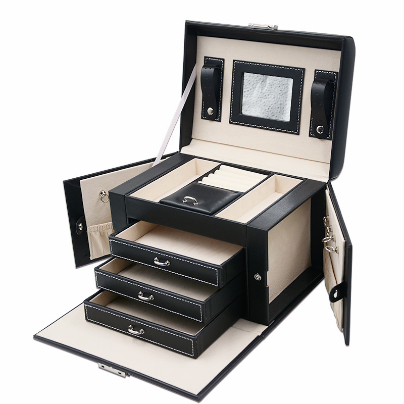 Storage / Gift Leather Jewelry Box Black Color Lightweight For Travel
