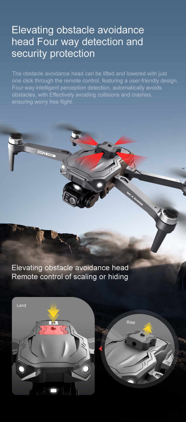 15 Minutes Maximum Flight Time Orange Quadcopter with Brushless Optical Technology and Adjustable Obstacle Avoidance