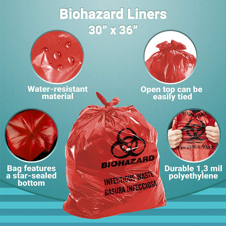 LLDPE Red Clinical Waste Bags , 30*36" Medical Waste Disposal Bags