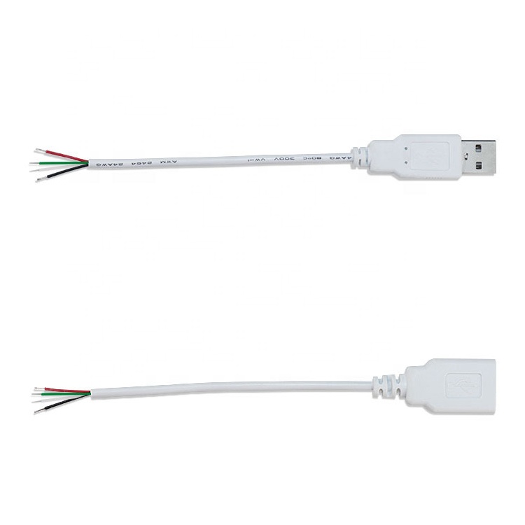 Custom 1m 2m 3m White USB A Male to Open End Tinned Wire Breakout Extension Cable