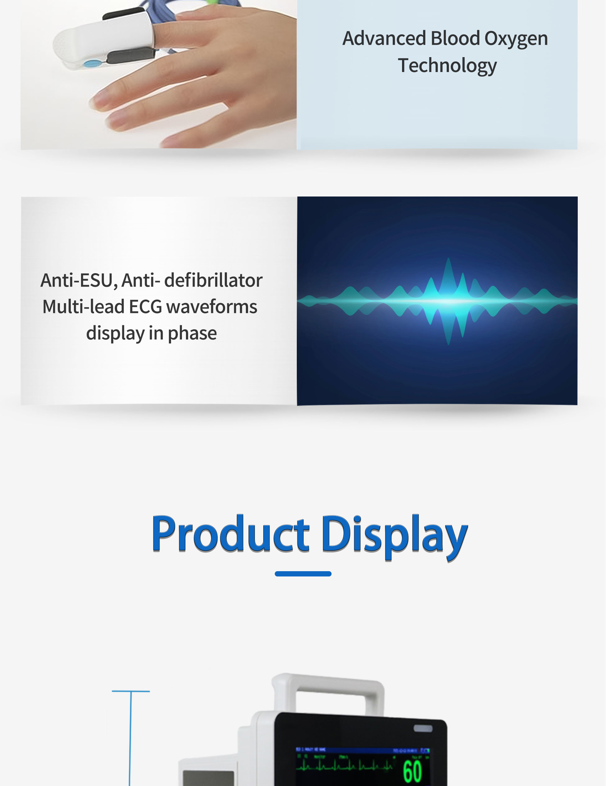 Hospital Cardiac Monitor Patient Pathological Analysis Equipments Modular Plug In