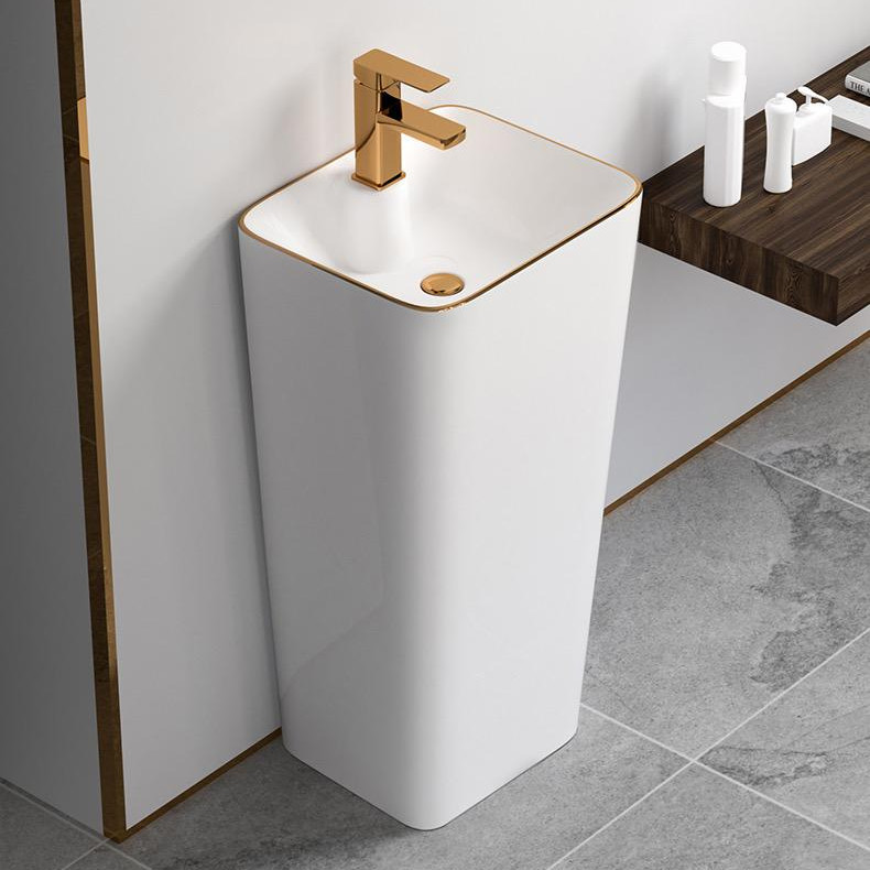 Sanitary Ware 9L Freestanding Basin Sink Modern White Gold Design