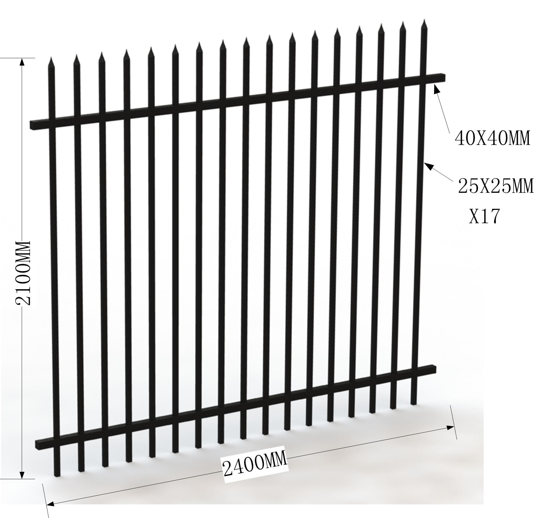 Square Picket 19mm x 19mm Upright 2100mmx2450mm height 2 rails 40mmSHS powder coated black Garrison Fencing Panels