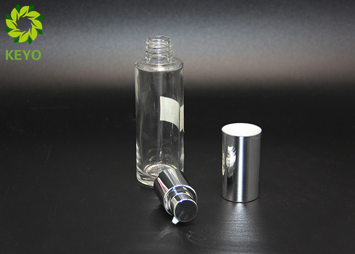 30ml Round Empty Glass Foundation Bottle Clear Material Made With Silver Pump