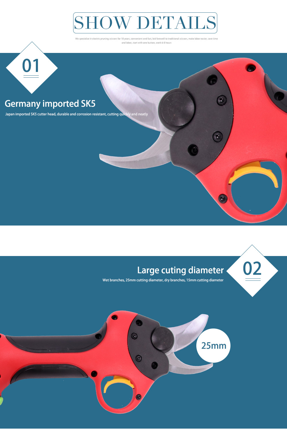 Swansoft 2.5CM Battery Orchard Pruner cordless electric pruning shears working time 8 hours Garden scissor