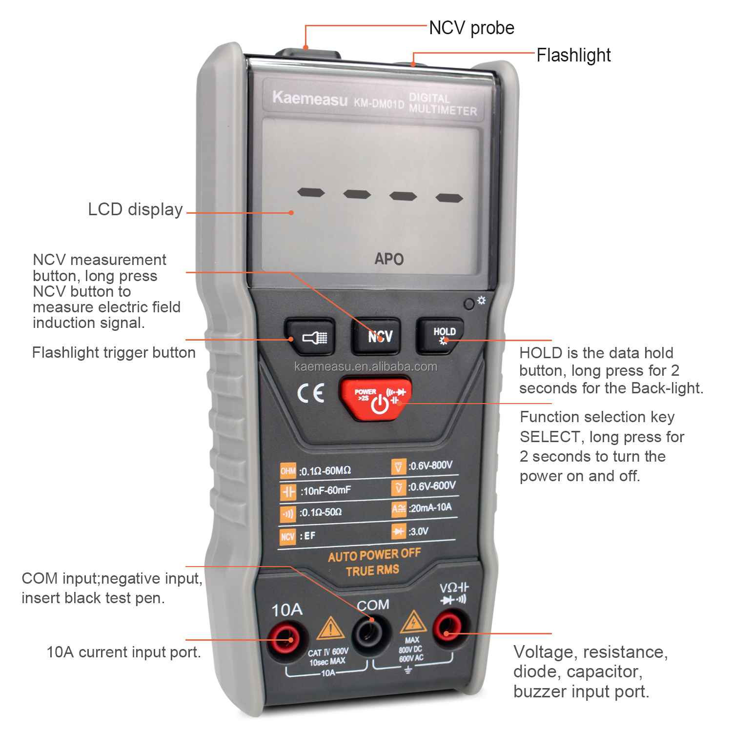 OEM ODM Smart Multimeter 6000 Counts Electrician Bench Multimetor Mini handheld Ture RMS Square Wave Output Digital Multimeters