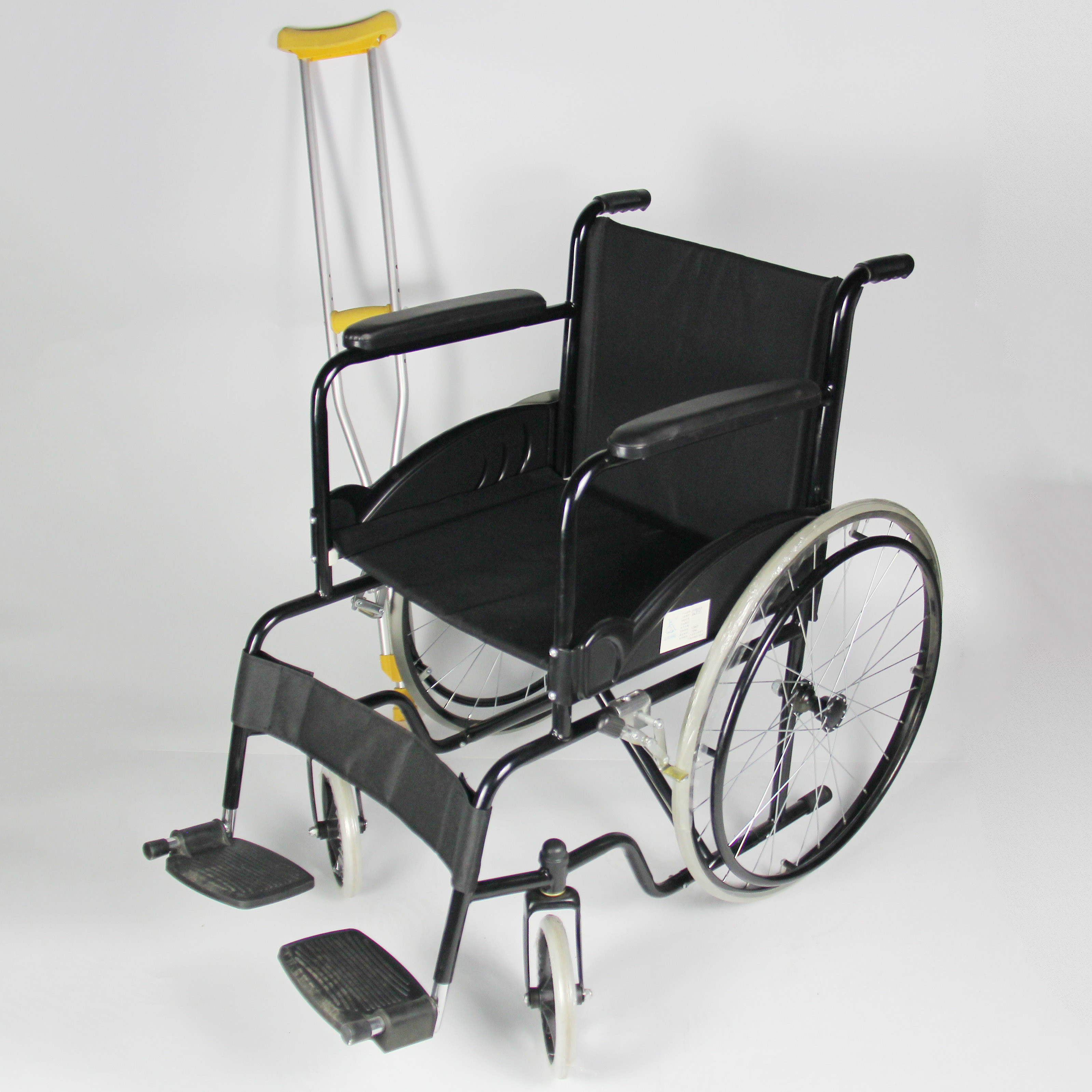 Solid Castor Folding Steel Wheelchair With Black Powder Coating Frame