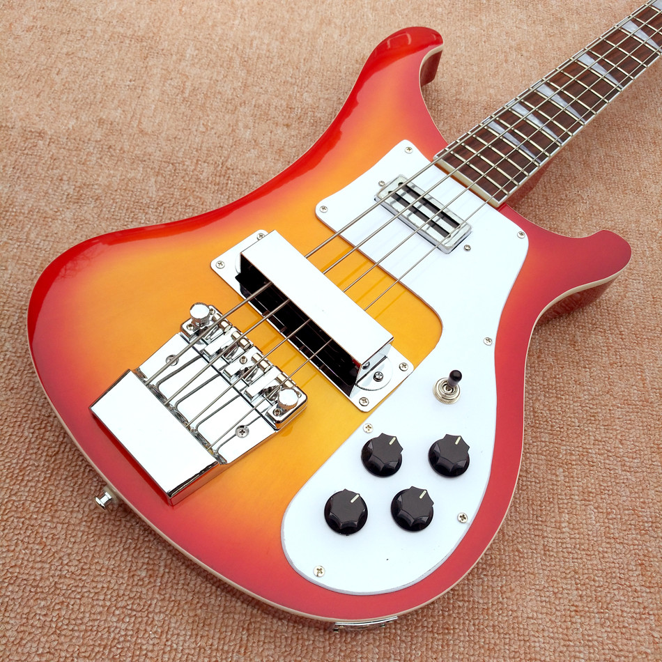 Top quality Rick 4003 model Ricken 4 strings Electric Bass guitar in Cherry burst color Chrome hardware, Free shipping