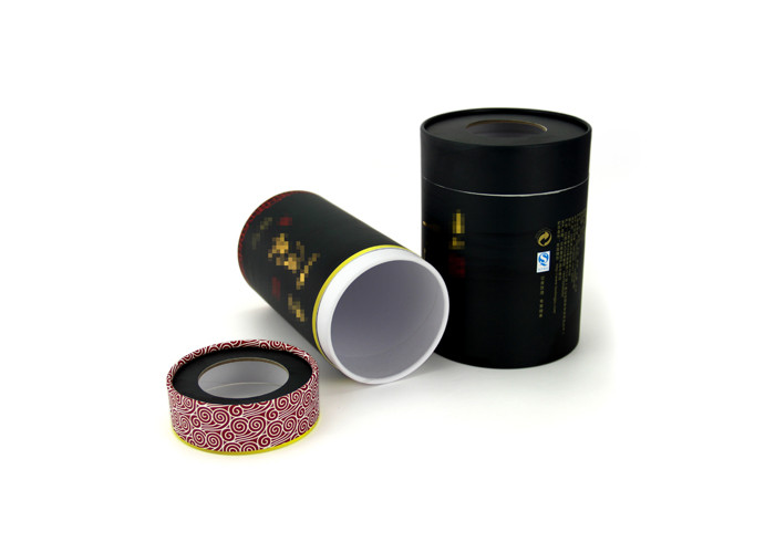 Black Color Round Paper Composite Cans Paper Canister With Window