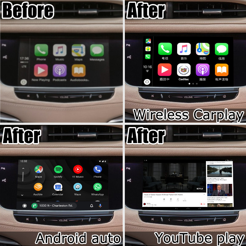 Wireless carplay CUE system Cadillac XT5 Android auto youtube play video interface by Lsailt Navihome