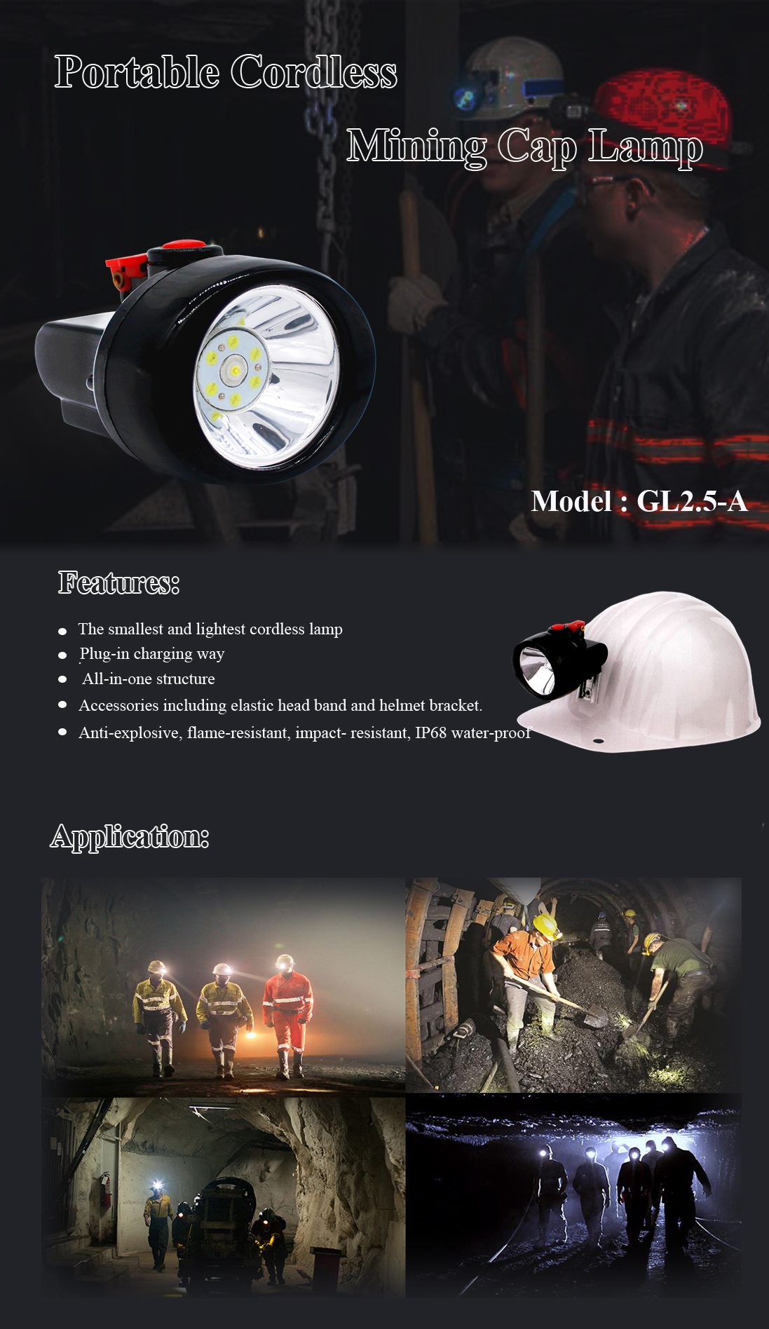GL2.5-A light weight small size high performance portable mining cap lamp