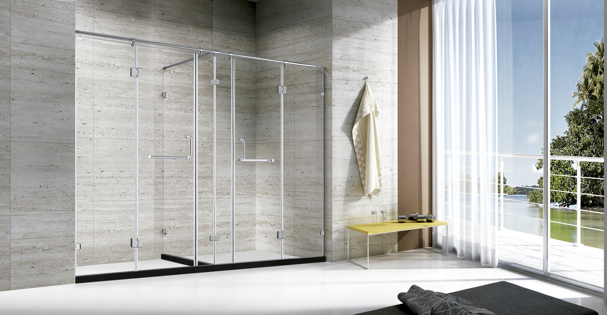 Stainless Bathroom Shower Enclosure Acrylic Base With Sliding Door