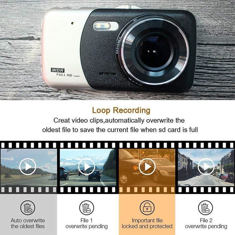 Wireless 4 Inch 1080p Car DVR 4K Dash Cam Dual Lens Front And Rear