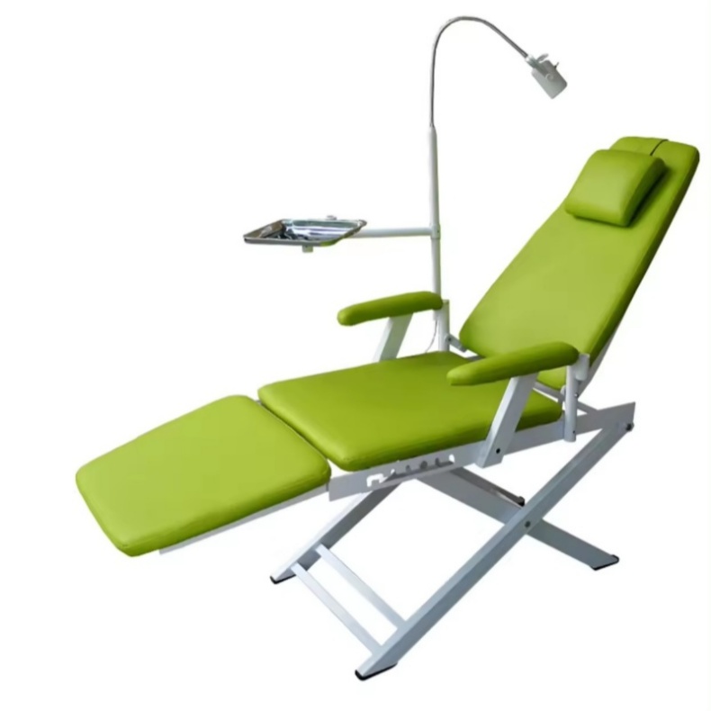 Light Weight Dental Portable Chair Unit Mobile Folding Chair with Led Light Work with Portable Turbine Unit