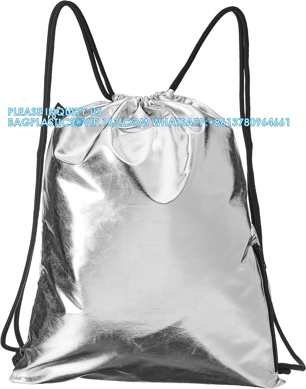 Metallic Backpack, Soft Iridescent PU Drawstring Backpack Silver PU Drawstring Bag, Drawstring Backpack Gym Sack