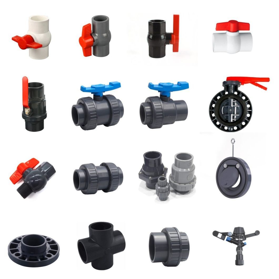 China Supplier Factory Plastic PVC Compact Ball Valve with Red Handle