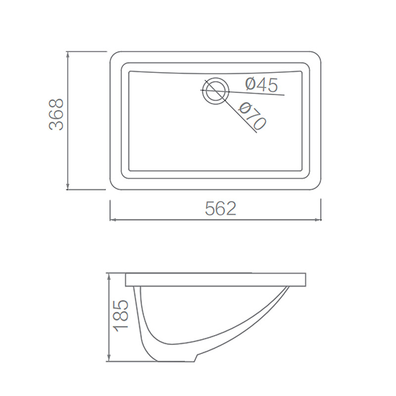 ARROW AP4006 Undercounter Bathroom Basin Rectangle Without Overflow