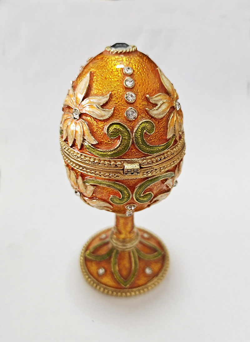 Hand Painted Enameled Faberge Egg Style Decorative Hinged Jewelry Trinket Box Unique Gift Home Decor Jewelry Box