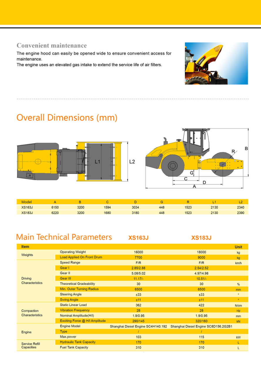 16t Earth Roller Compactor Machine / Yellow Road Maintenance Equipment