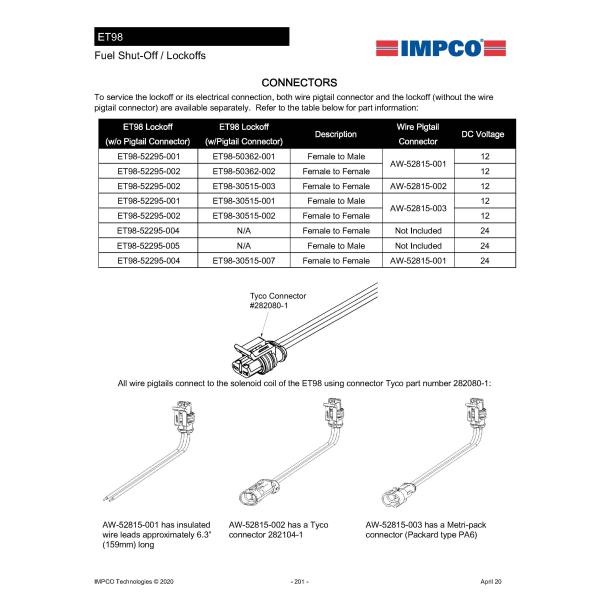 Electronic Inlet 312psi ET98 50362 002 IMPCO Lockoff