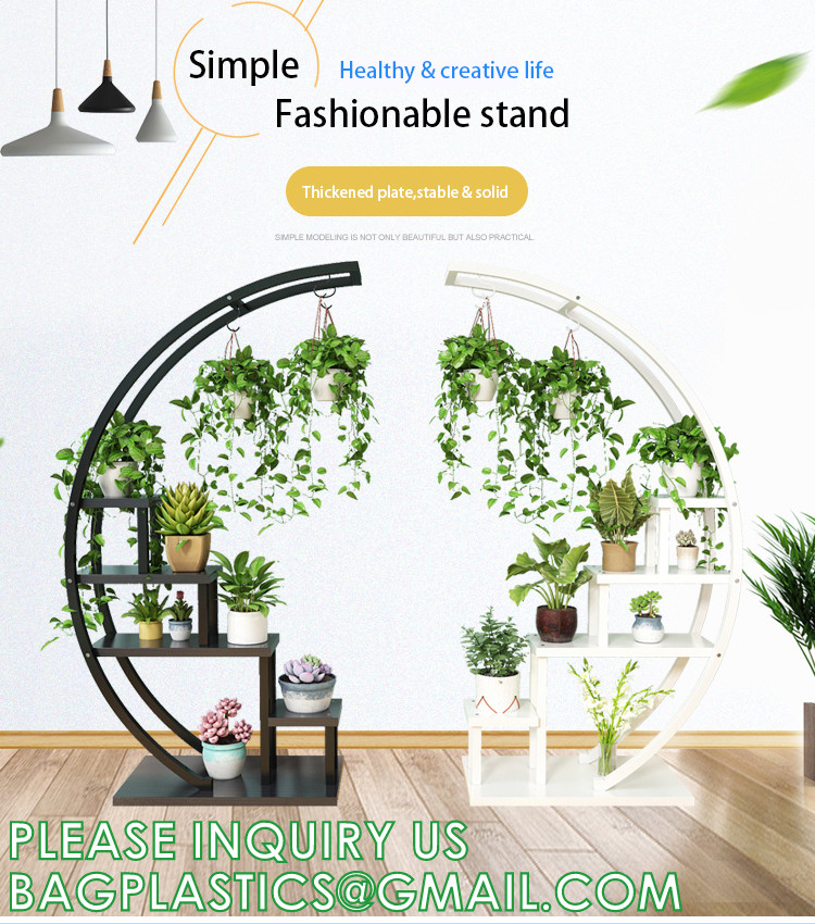 Metal Plant Stand Creative Half Moon Shape Ladder Flower Pot Stand Rack for Home Patio Lawn Garden Balcony Holder