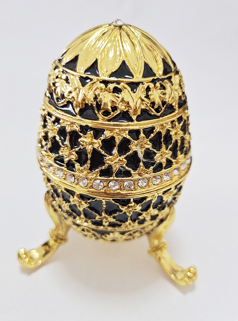 Decorative Earring Ring Trinket Holder Box Hand Painted Faberge Egg Style Hinged Jewelry Storage Case for Home Ornament