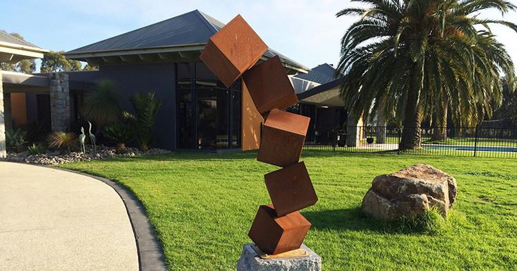Rusted Curve Line Decor Yard Lawn Outdoor Modern Danger Block Corten Steel Sculpture