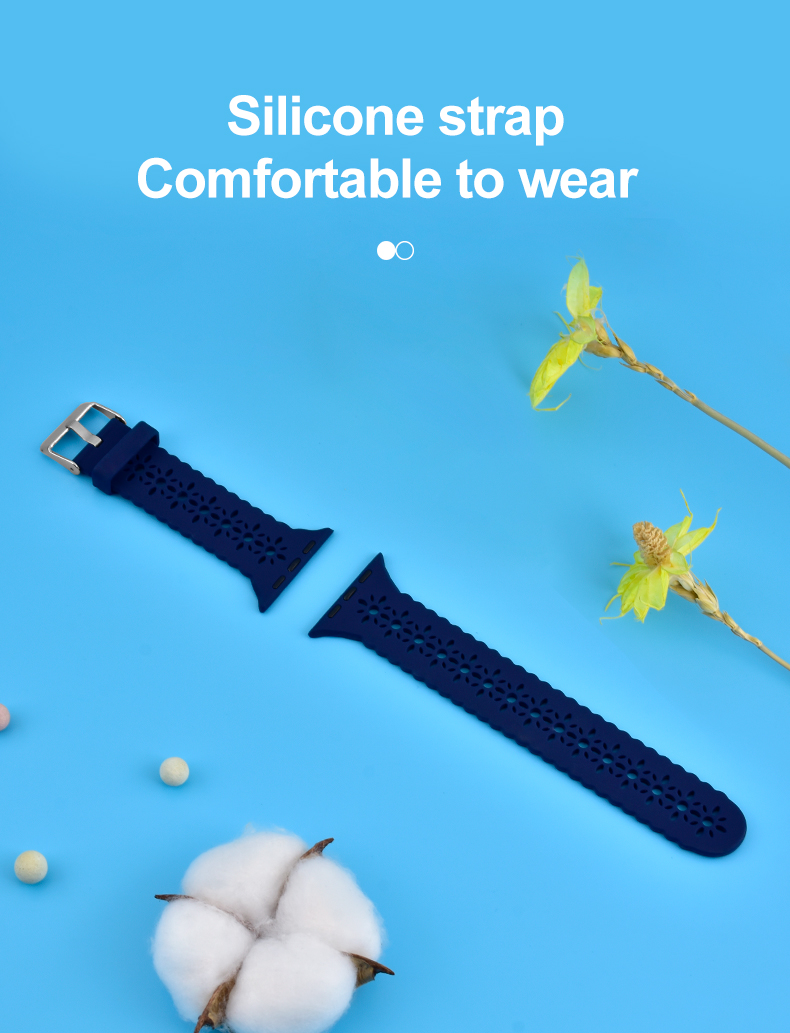 Carved Silicone Rubber Watch Band 38mm 42mm For Apple Watch 7 6 5 4 3 2 1