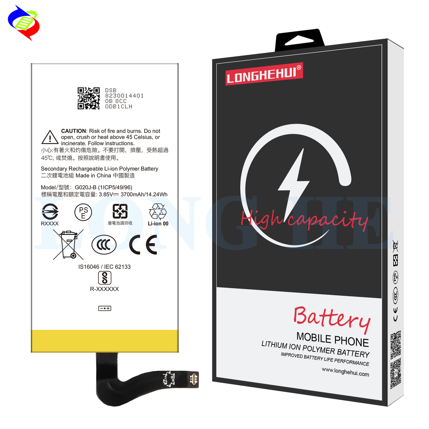 Black Li-ion Polymer Battery G020J-B for Google Pixel 4XL Mobile Phone 3700mAh 3.85V