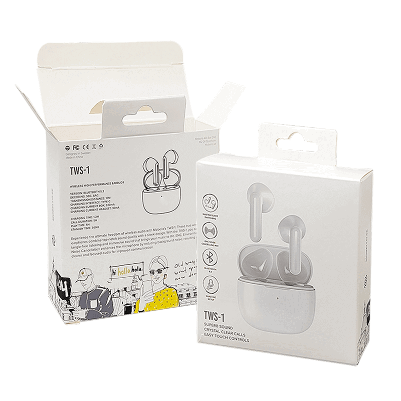 White Paper Tuck End Box Varnishing Headphone Earbud Earphone Box Packaging