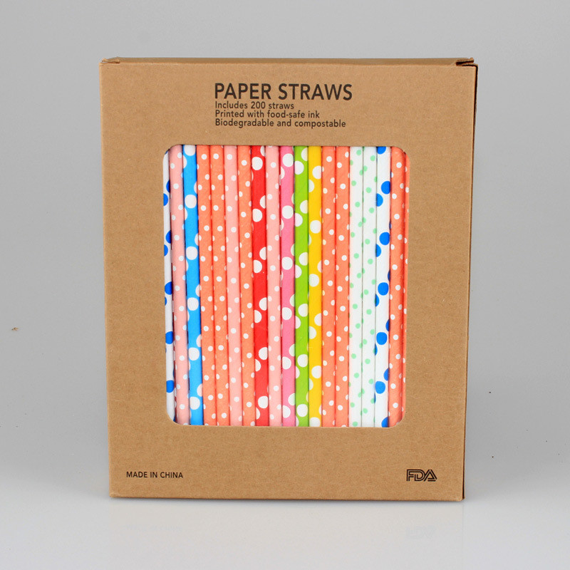 200pcs pack 6mm diameter food safe ink printing spots paper straws compostable waved pulp straws for party DIY