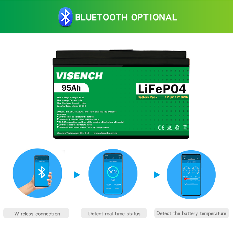 Visench 12V 100Ah Lifepo4 Lithium Iron Battery Pack Deep Cycle Times battery lifepo4 12V for solar energy system