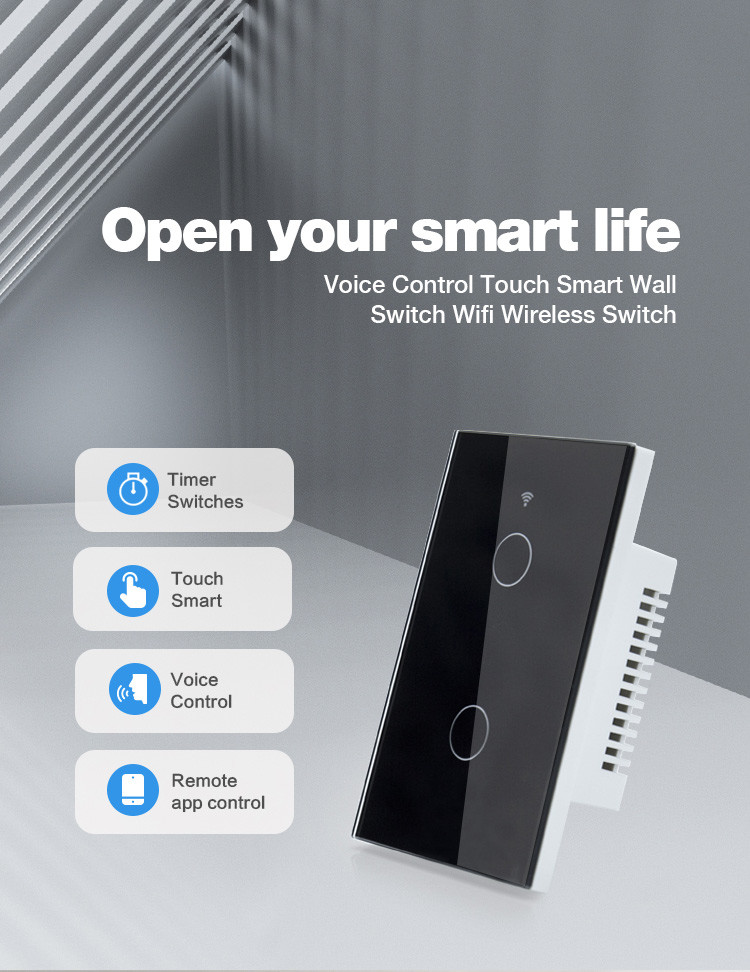110V-240V Tuya Smart Wifi 2 Gang Light Switch Alexa Compatible Light Switches