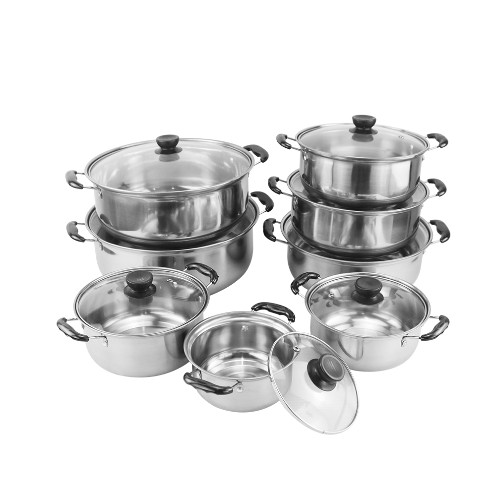 8pcs Kitchen Cookware Set Stainless Steel Material With Clear Glass Lid