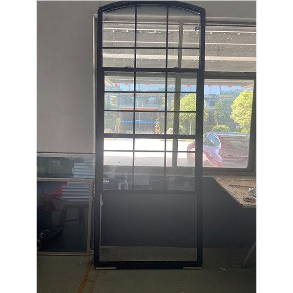 Custom Large UPVC Single Hung Window Black Glass Grid Top Curve French Windows