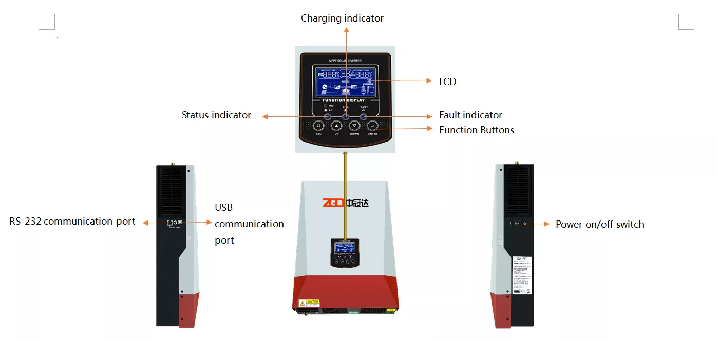 3 Phase 3200W Mppt Off Grid Solar Inverter Hybrid Solar 230VAC