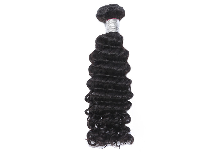 Black Virgin Human Hair Extensions / Americadyed Bleached Deep Wave Remy Hair