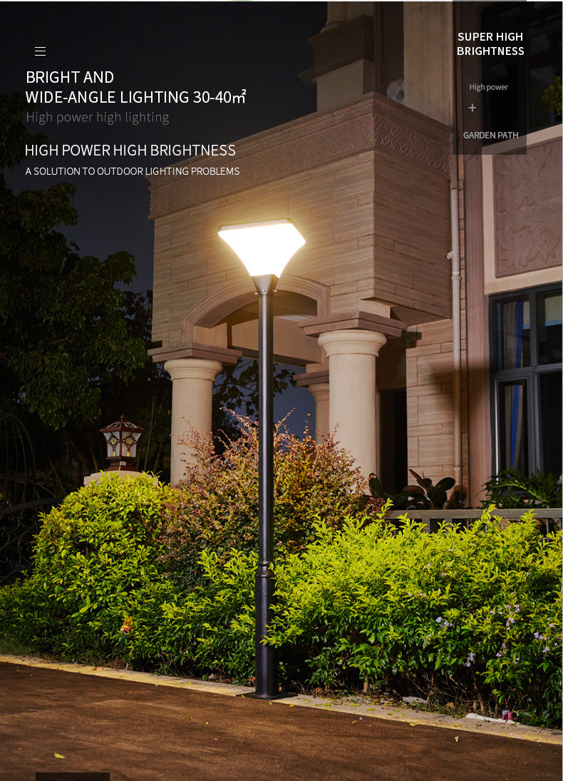 50w Outdoor LED Garden Pole Lights Bulbs Courtyard Ip65 550x550mm