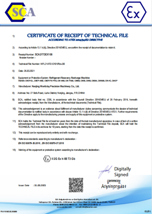 Gas R290 Refrigerant Recovery Machine R1234ze Oil Free Commercial