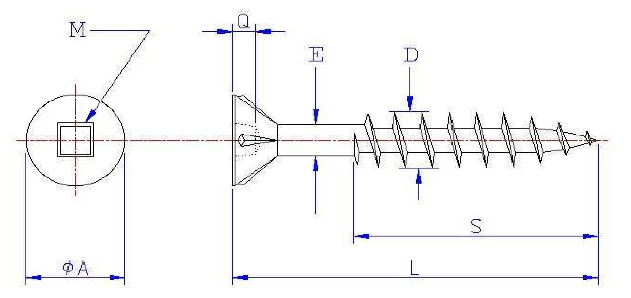 Square Socket Flat Head 304 SS DEK Chipboard Screw T17 SQ Drive With Four Ribs