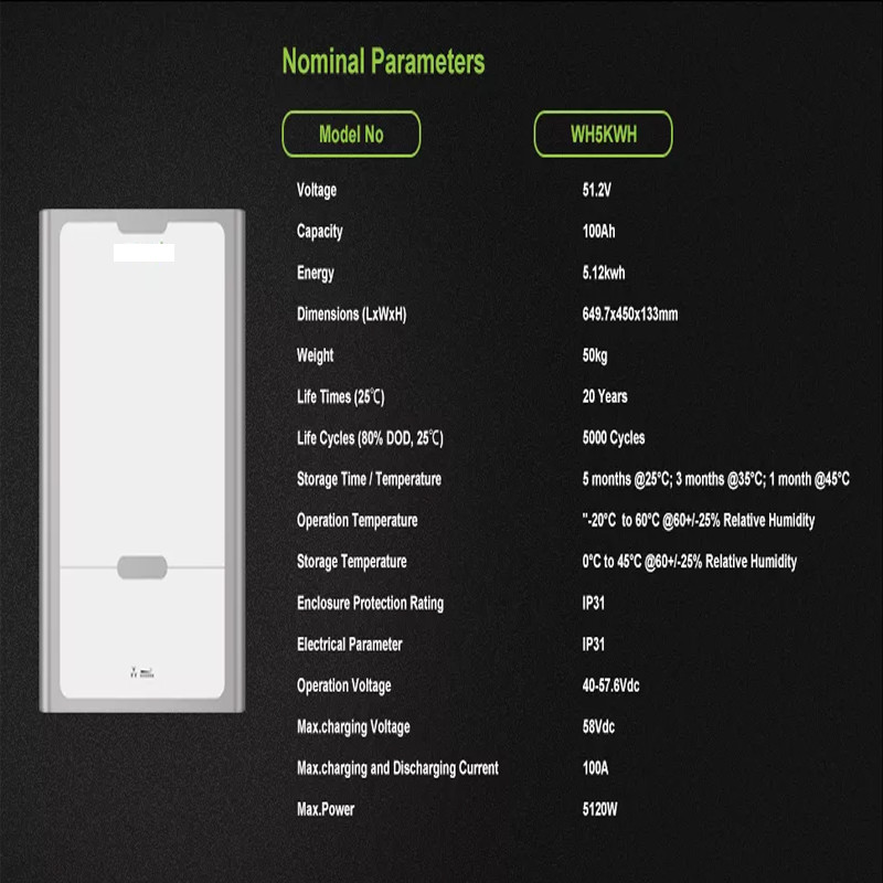 5000 Cycles 100AH Lithium LiFePO4 Battery Hybrid Lifepo4 Tesla Powerwall 5kw