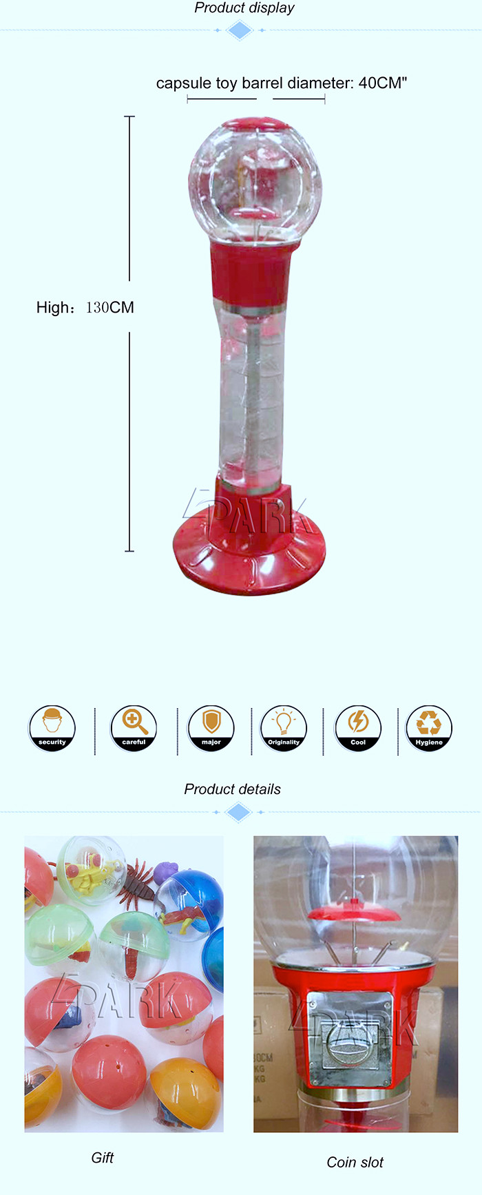 1 Player Amusement Game Machines , Capsule Toy Coin Vending Machine Red And Yellow Blue