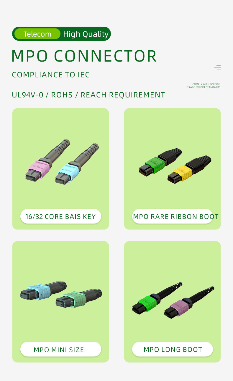 Mini Housing MPO Connector 3.8mm round boot Fiber Optic metal insert spring push