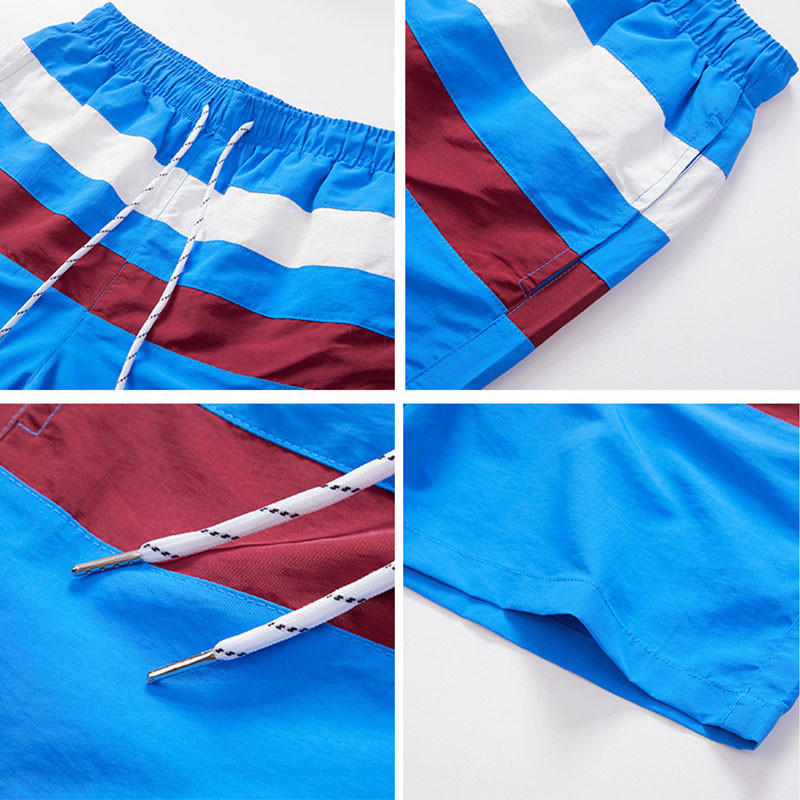 Blue White Red Colorblock Casual Beach Surf Shorts Quick Dry Sports Shorts